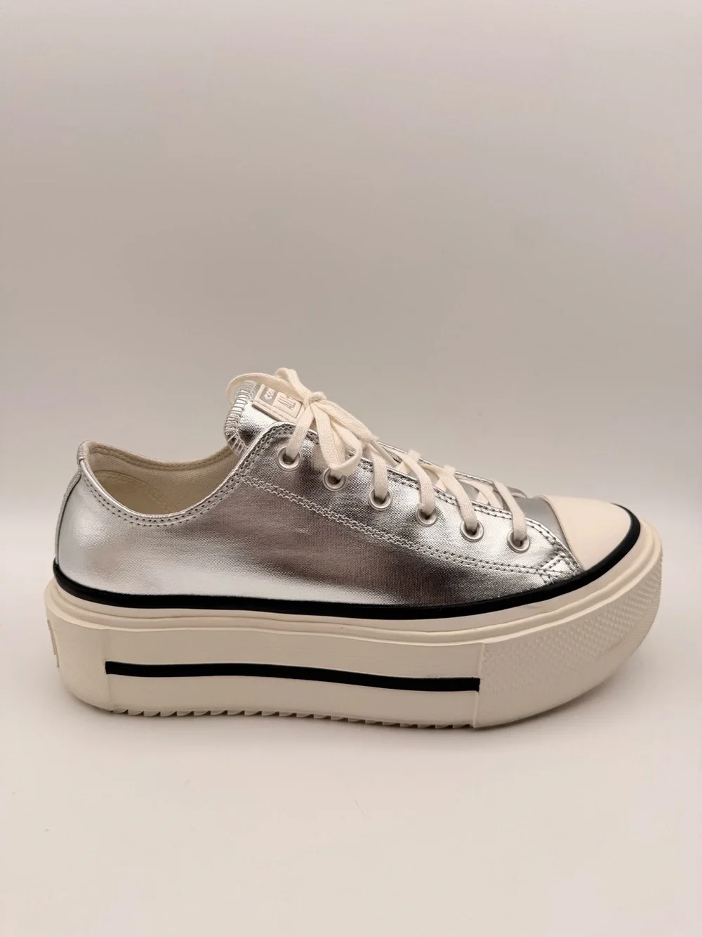 CONVERSE Chuck Taylor All Star Lift Platform Metallic Silver Sneakers Size 11 - Picture 9 of 11